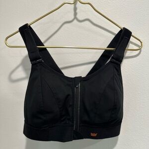 SheFit Black Front-Zip High Support Sports Bra - 1Luxe